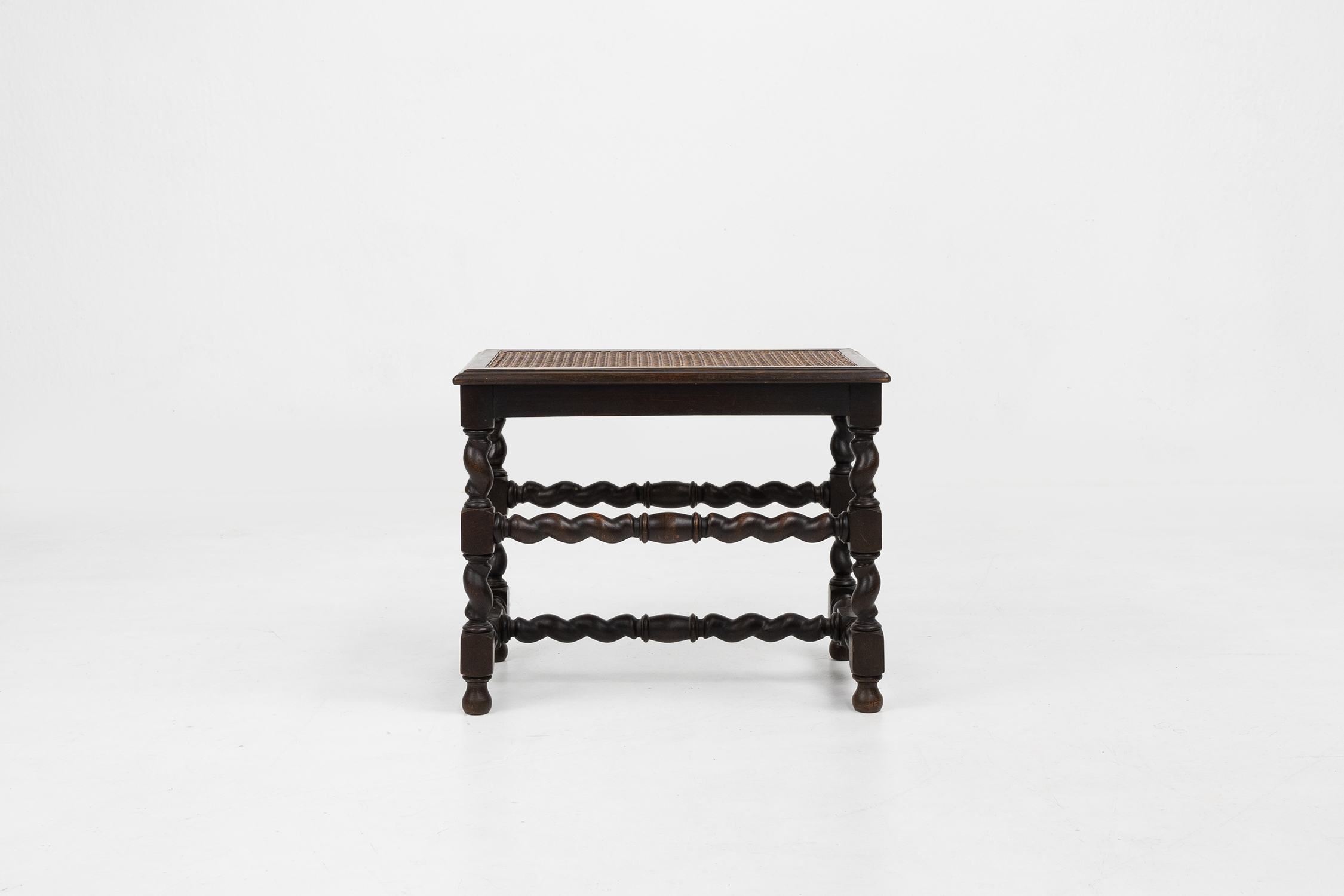 Antique French wooden stool with rattan top, ca. 1880 thumbnail